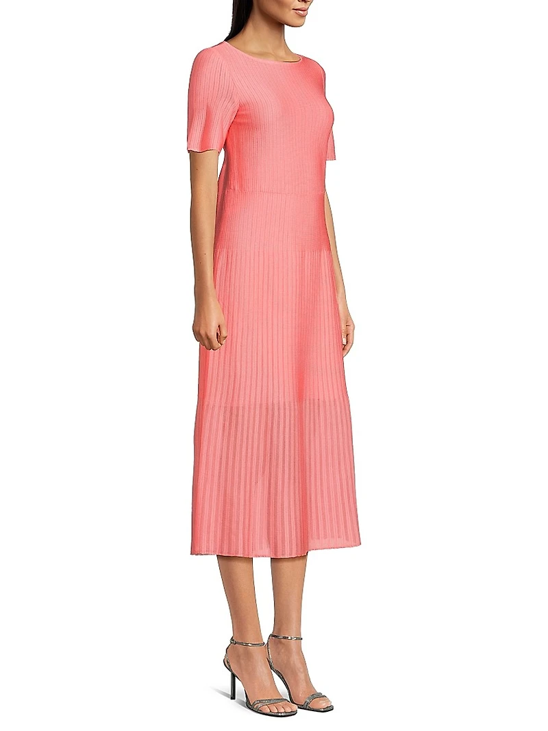 Rib-Knit A-line Midi-Dress