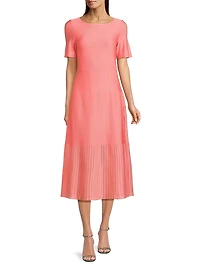 Rib-Knit A-line Midi-Dress