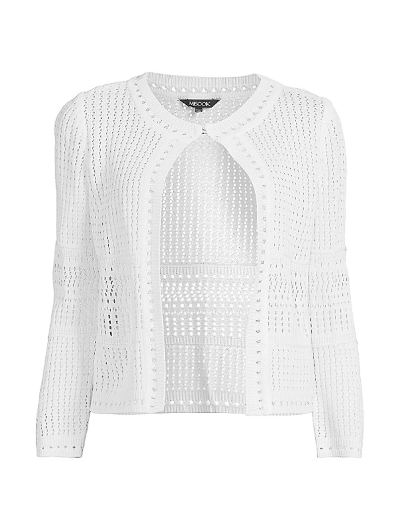 Pointelle-Knit Long-Sleeve Jacket