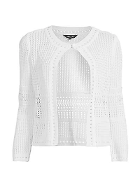 Pointelle-Knit Long-Sleeve Jacket