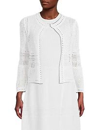 Pointelle-Knit Long-Sleeve Jacket