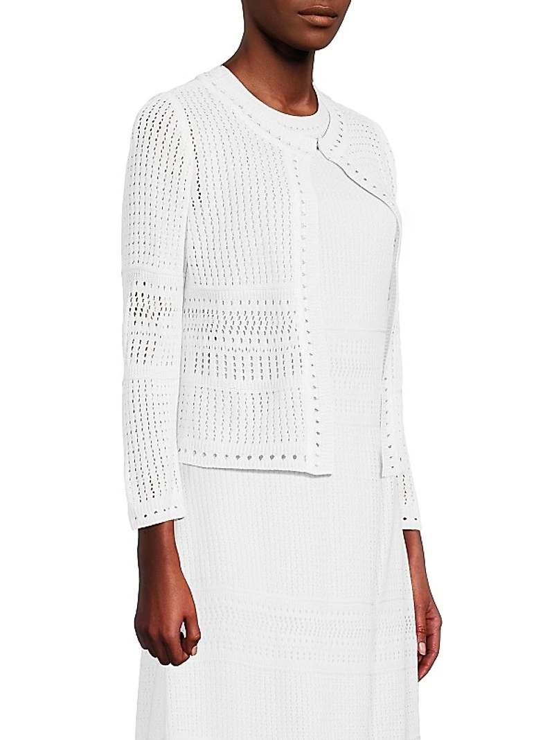 Pointelle-Knit Long-Sleeve Jacket