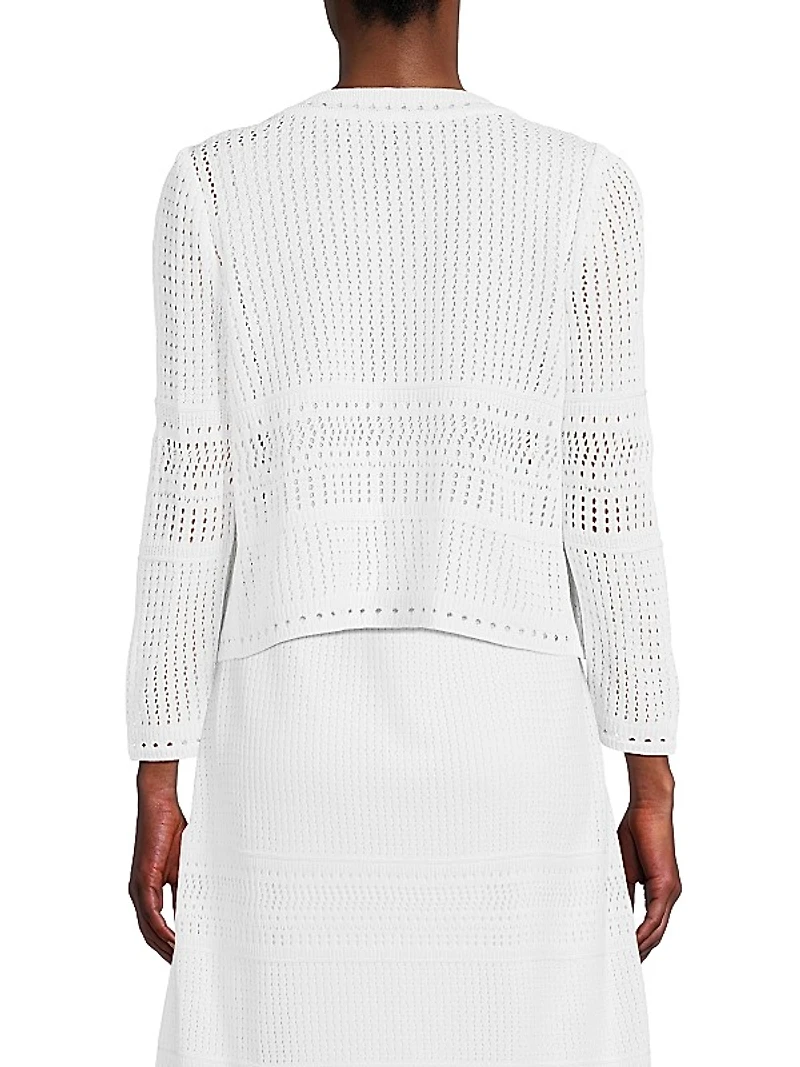 Pointelle-Knit Long-Sleeve Jacket