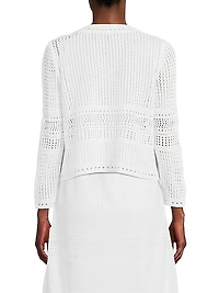 Pointelle-Knit Long-Sleeve Jacket