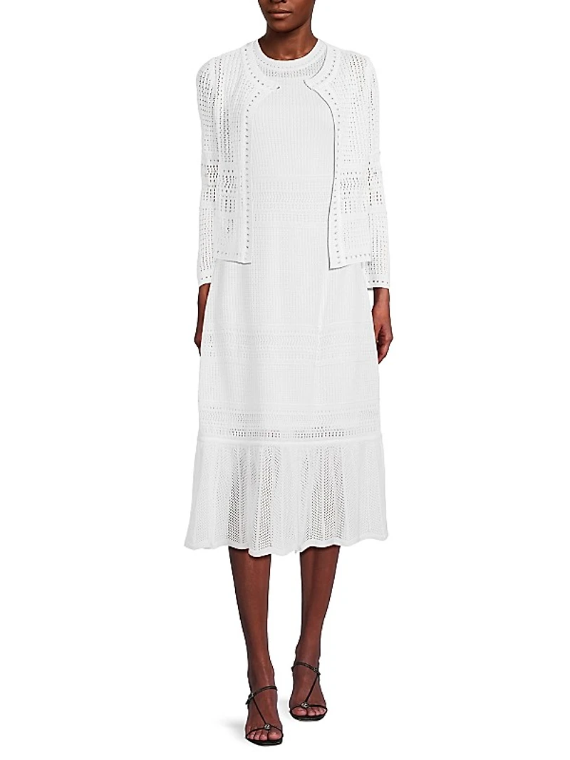 Pointelle-Knit Long-Sleeve Jacket