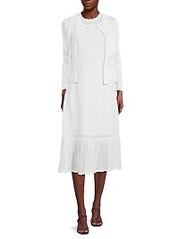 Pointelle-Knit Long-Sleeve Jacket