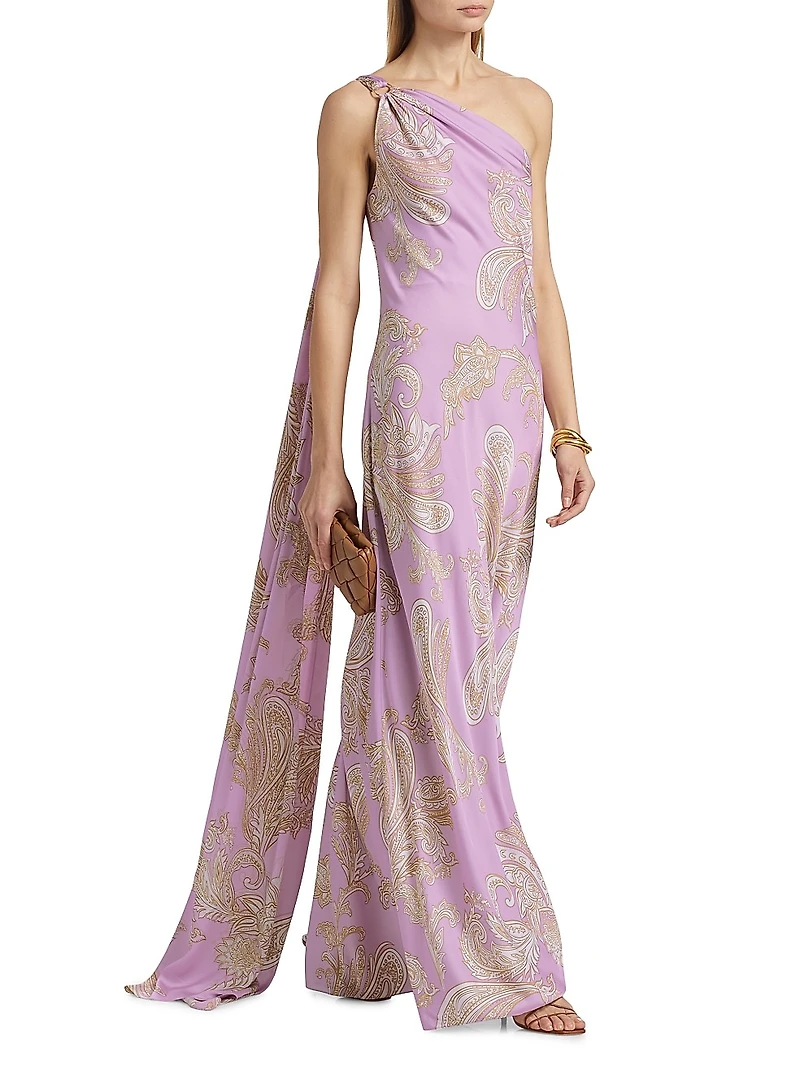 Jiah Paisley One-Shoulder Gown