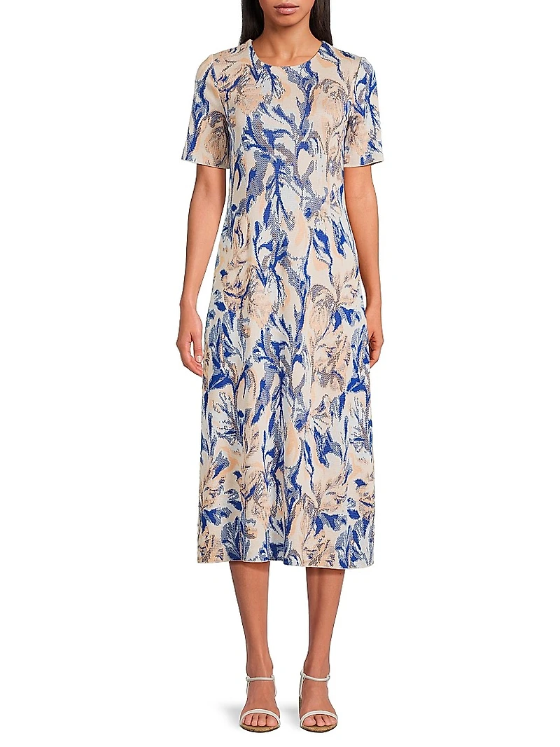 Floral Jacquard Knit Midi-Dress