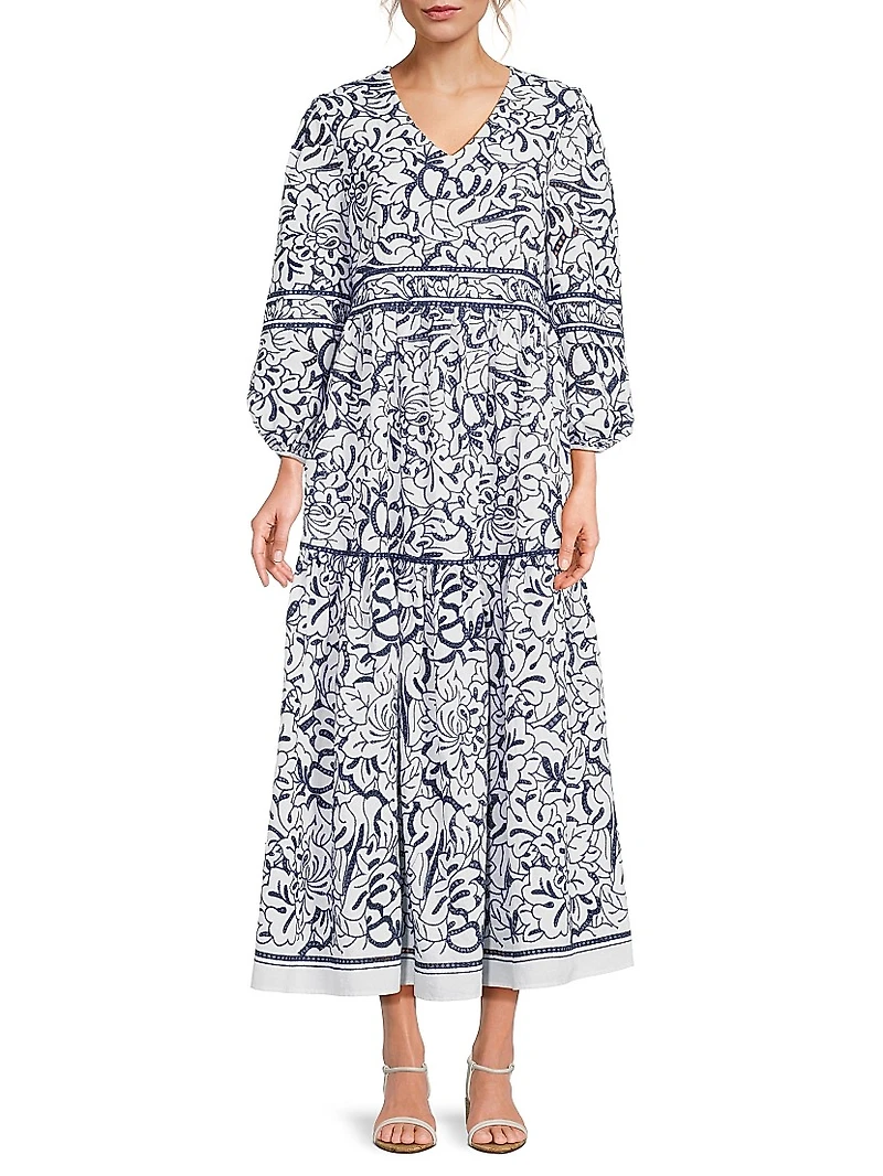 Printed Tiered Cotton Maxi Dress