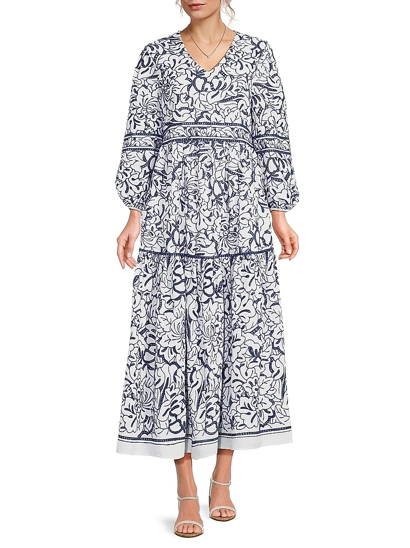 Printed Tiered Cotton Maxi Dress
