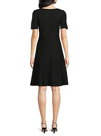 Floral-Embroidered Knee-Length Dress