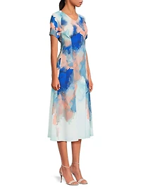 Modern Fit Watercolor-Print Midi-Dress