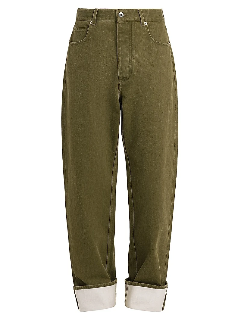 Contrast-Hem Wide-Leg Jeans