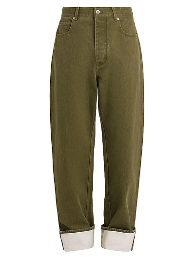 Contrast-Hem Wide-Leg Jeans