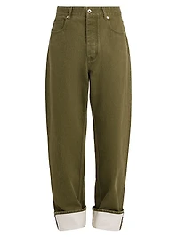 Contrast-Hem Wide-Leg Jeans