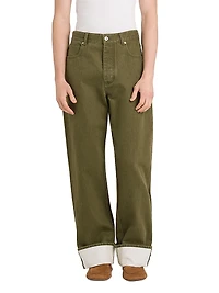 Contrast-Hem Wide-Leg Jeans