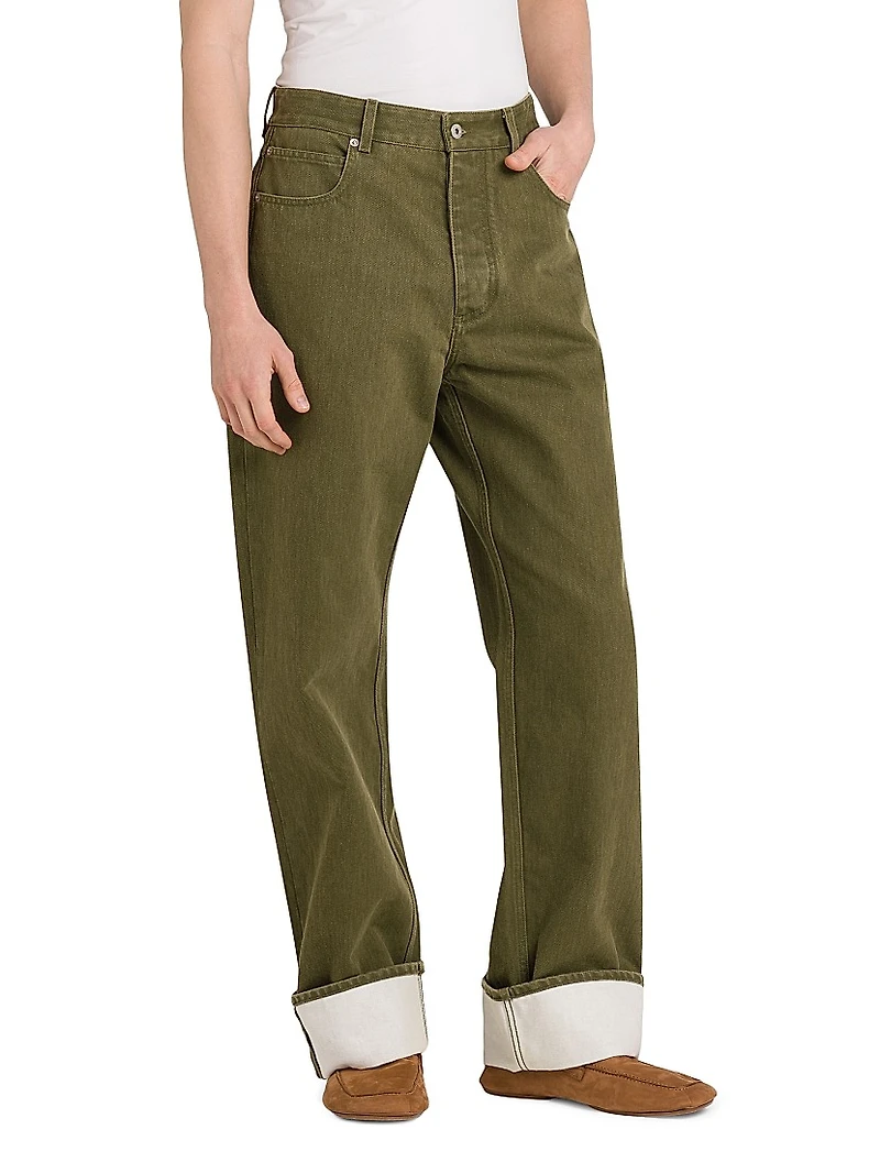 Contrast-Hem Wide-Leg Jeans