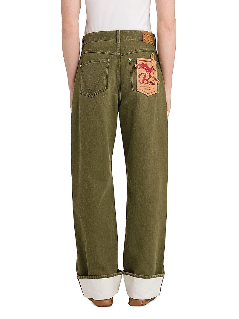 Contrast-Hem Wide-Leg Jeans