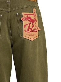 Contrast-Hem Wide-Leg Jeans