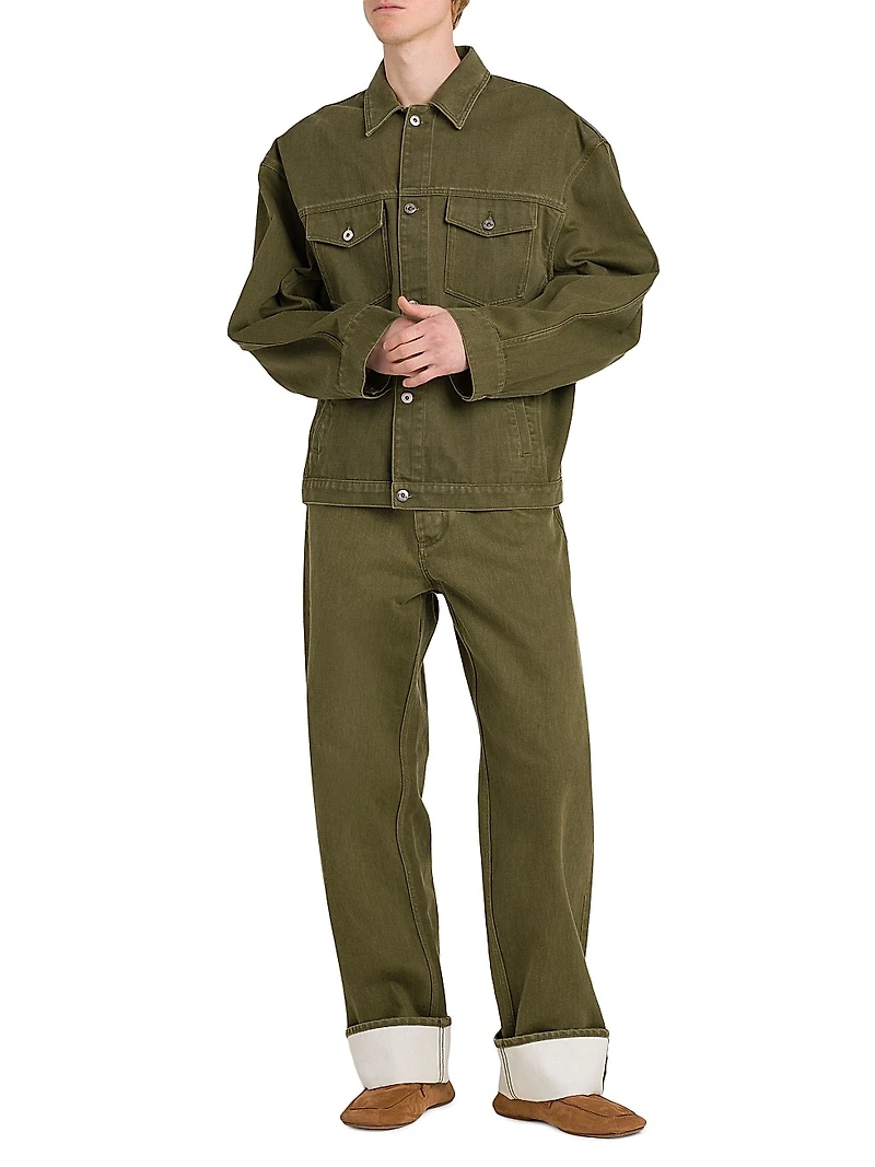 Contrast-Hem Wide-Leg Jeans