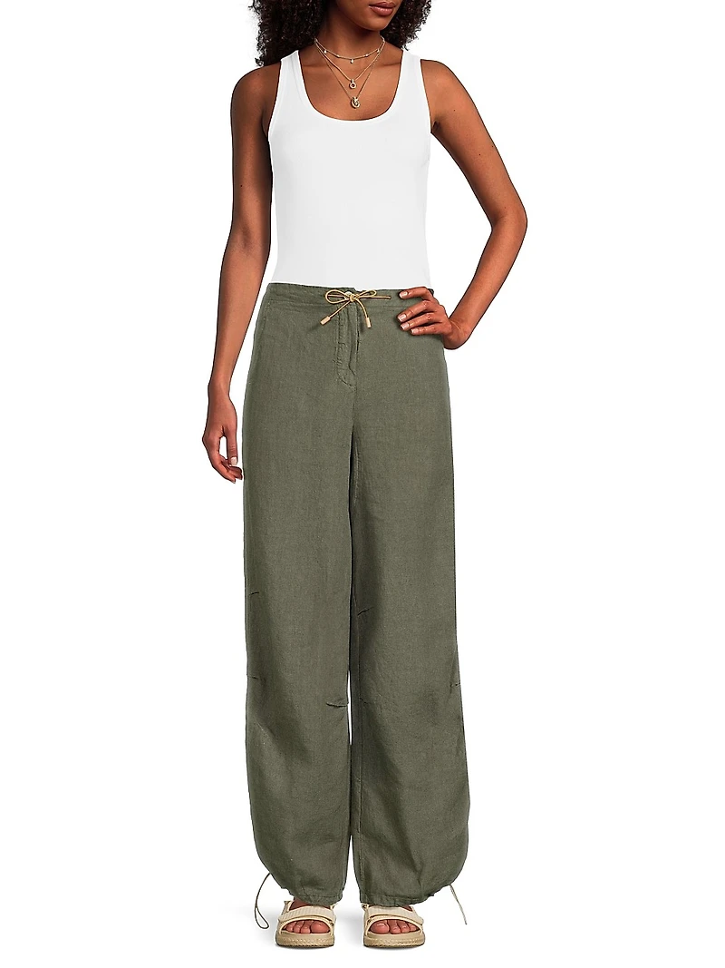 Tab-Front Linen Pants