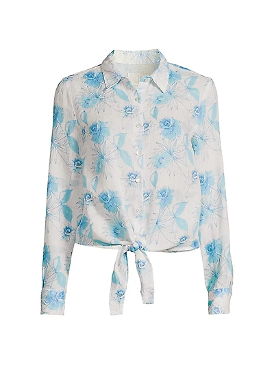 Floral Linen Tie-Front Shirt