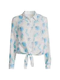 Floral Linen Tie-Front Shirt
