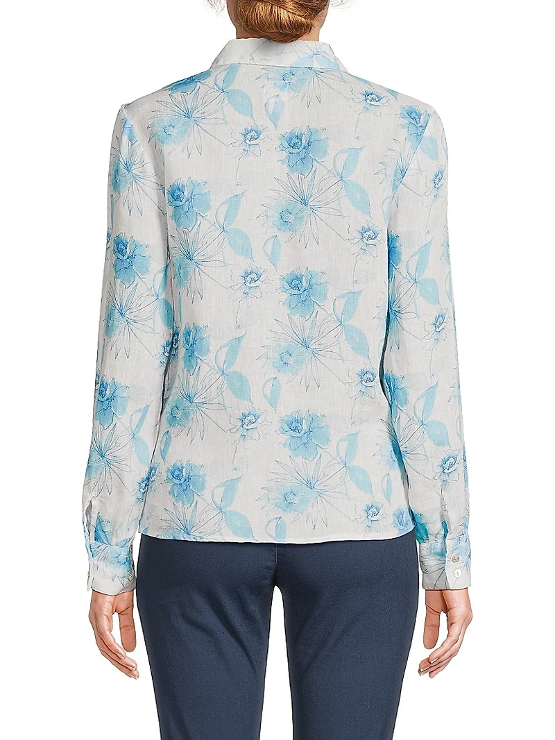 Floral Linen Tie-Front Shirt