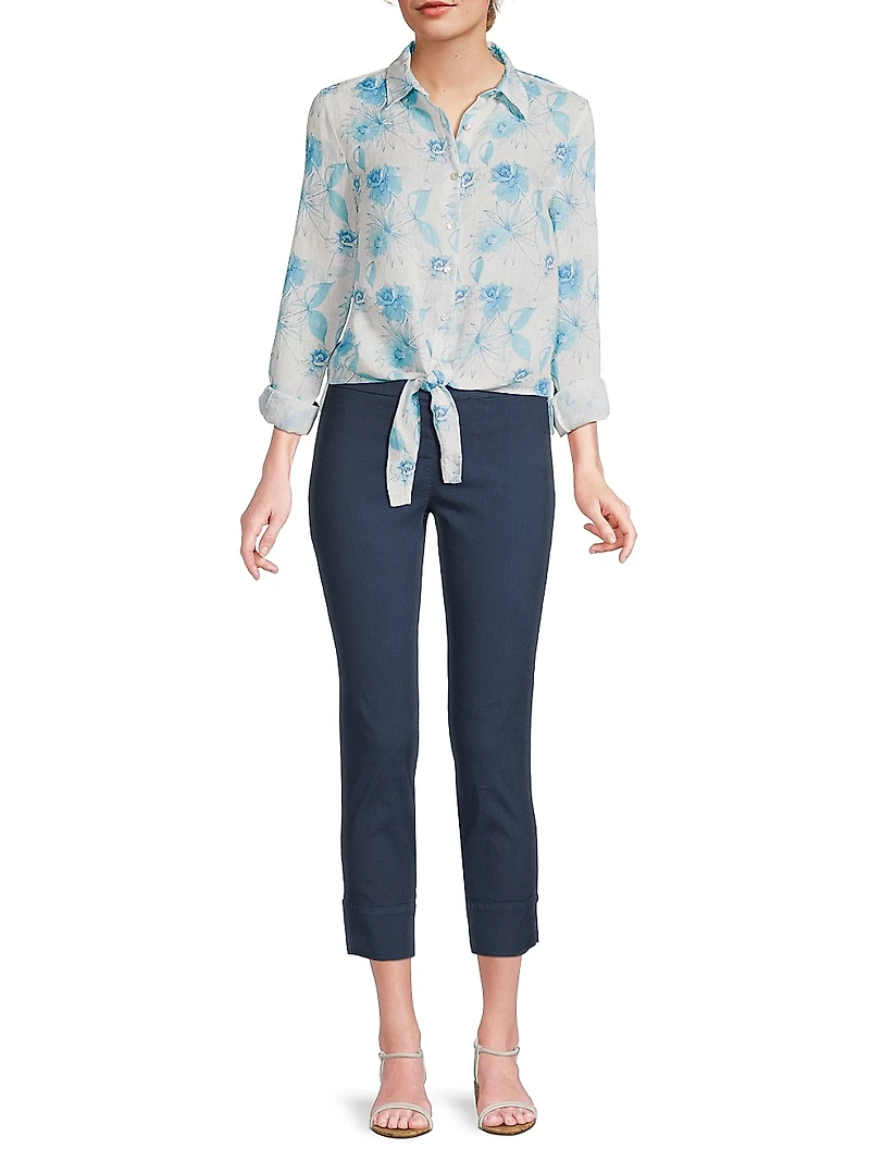 Floral Linen Tie-Front Shirt