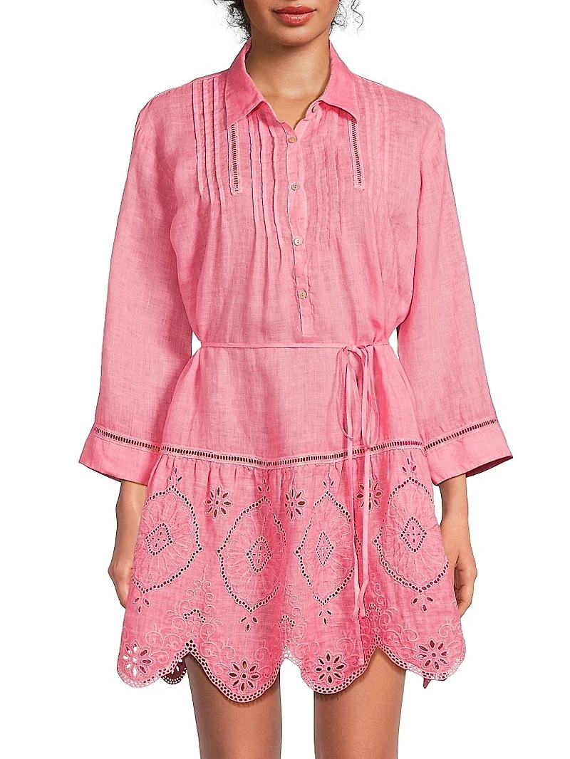 Lace-Trimmed Linen Shirtdress