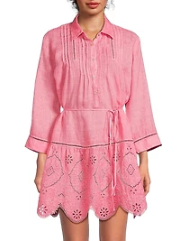 Lace-Trimmed Linen Shirtdress