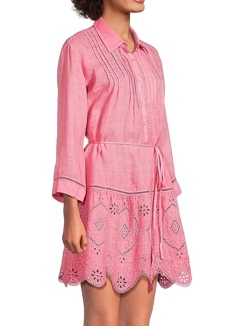 Lace-Trimmed Linen Shirtdress