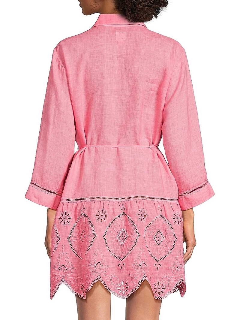 Lace-Trimmed Linen Shirtdress