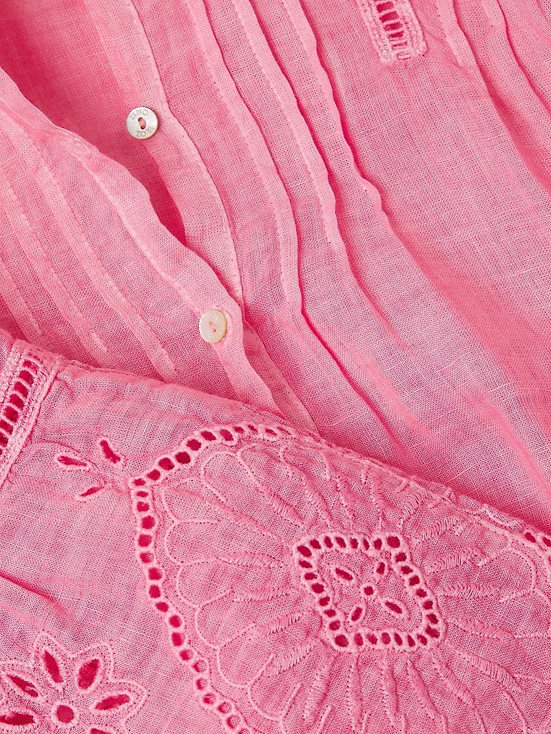 Lace-Trimmed Linen Shirtdress