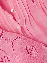 Lace-Trimmed Linen Shirtdress