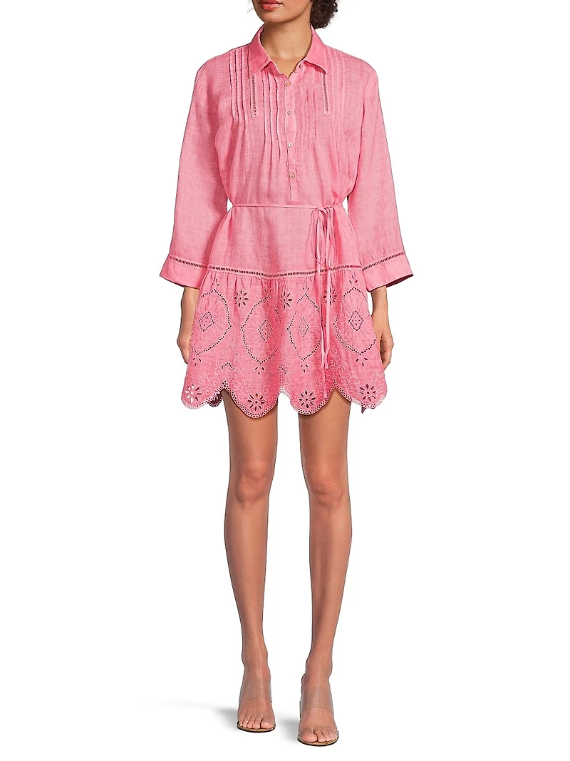 Lace-Trimmed Linen Shirtdress