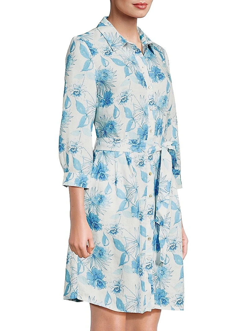Floral Linen Belted Shirtdress