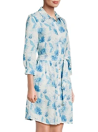 Floral Linen Belted Shirtdress