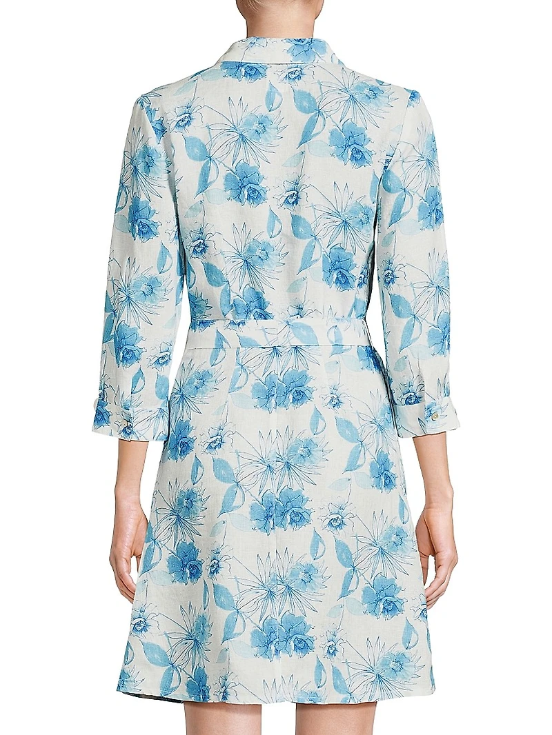 Floral Linen Belted Shirtdress