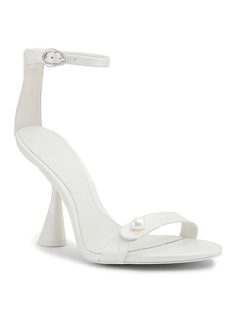 Zenita Pearl-Embellished Leather 100MM Heel Sandals