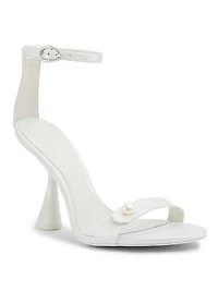 Zenita Pearl-Embellished Leather 100MM Heel Sandals