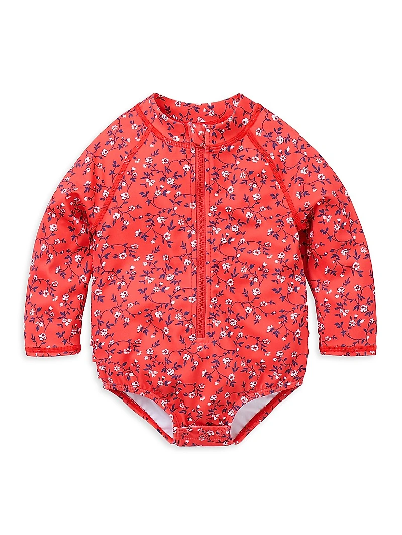 Baby Girl's Floral Rashguard Swimsuit & Hat Set