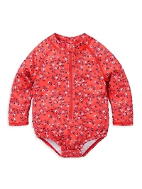 Baby Girl's Floral Rashguard Swimsuit & Hat Set