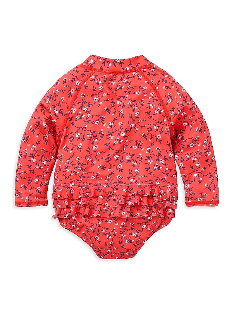 Baby Girl's Floral Rashguard Swimsuit & Hat Set