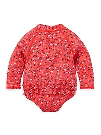 Baby Girl's Floral Rashguard Swimsuit & Hat Set