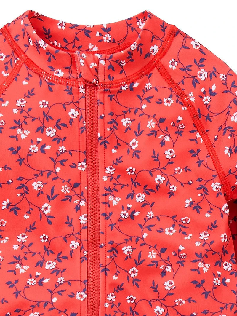 Baby Girl's Floral Rashguard Swimsuit & Hat Set