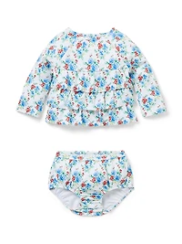 Baby Girl's Floral Ruffle Rashguard Top, Bottoms & Swim Hat Set