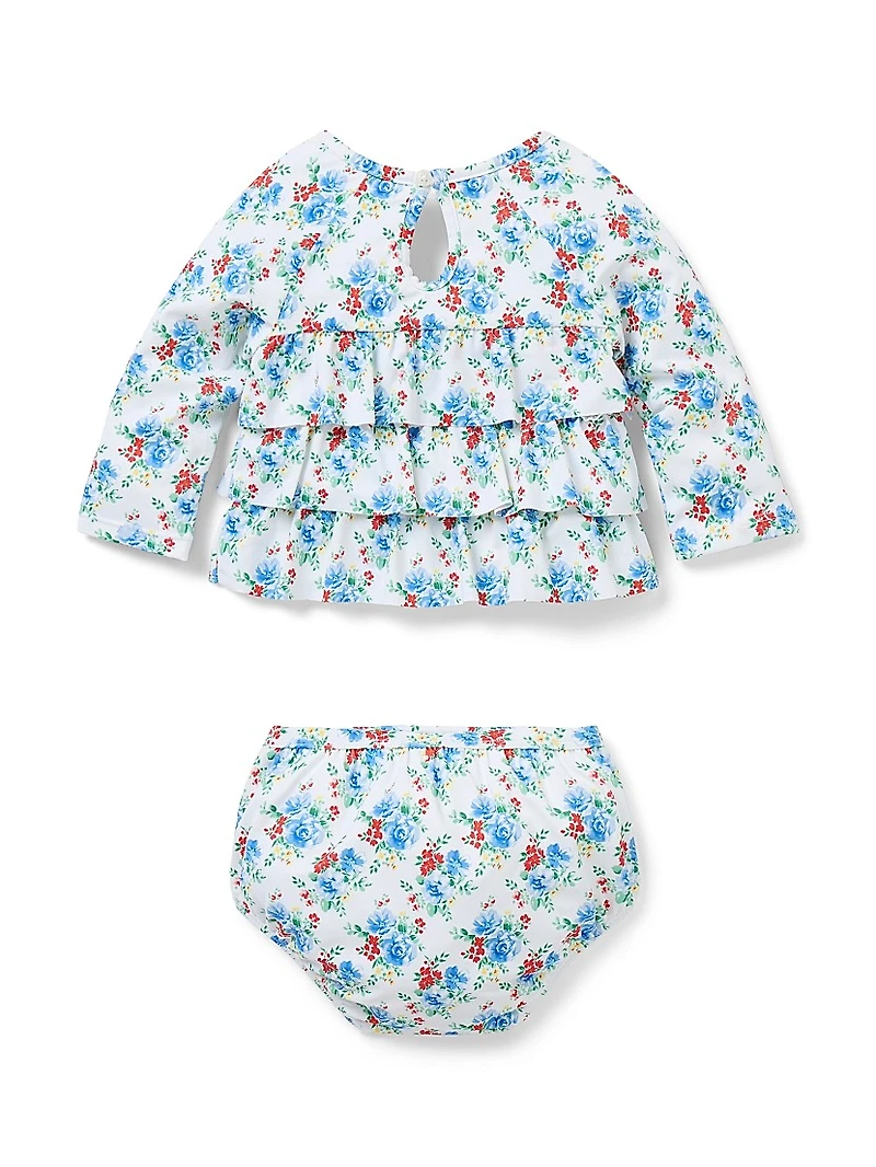 Baby Girl's Floral Ruffle Rashguard Top, Bottoms & Swim Hat Set