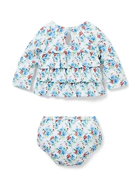 Baby Girl's Floral Ruffle Rashguard Top, Bottoms & Swim Hat Set