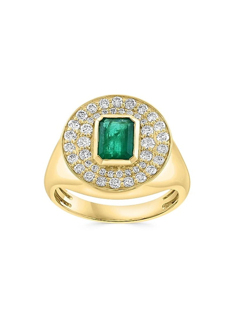 14K Yellow Gold, Emerald & 0.65 TCW Diamond Cocktail Ring